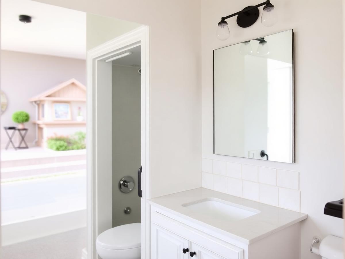 Remodeled bathroom vanity and tile work completed by House Medic